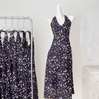 Vintage V-neck Floral Halter Dress