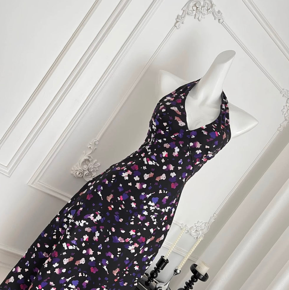 Vintage V-neck Floral Halter Dress