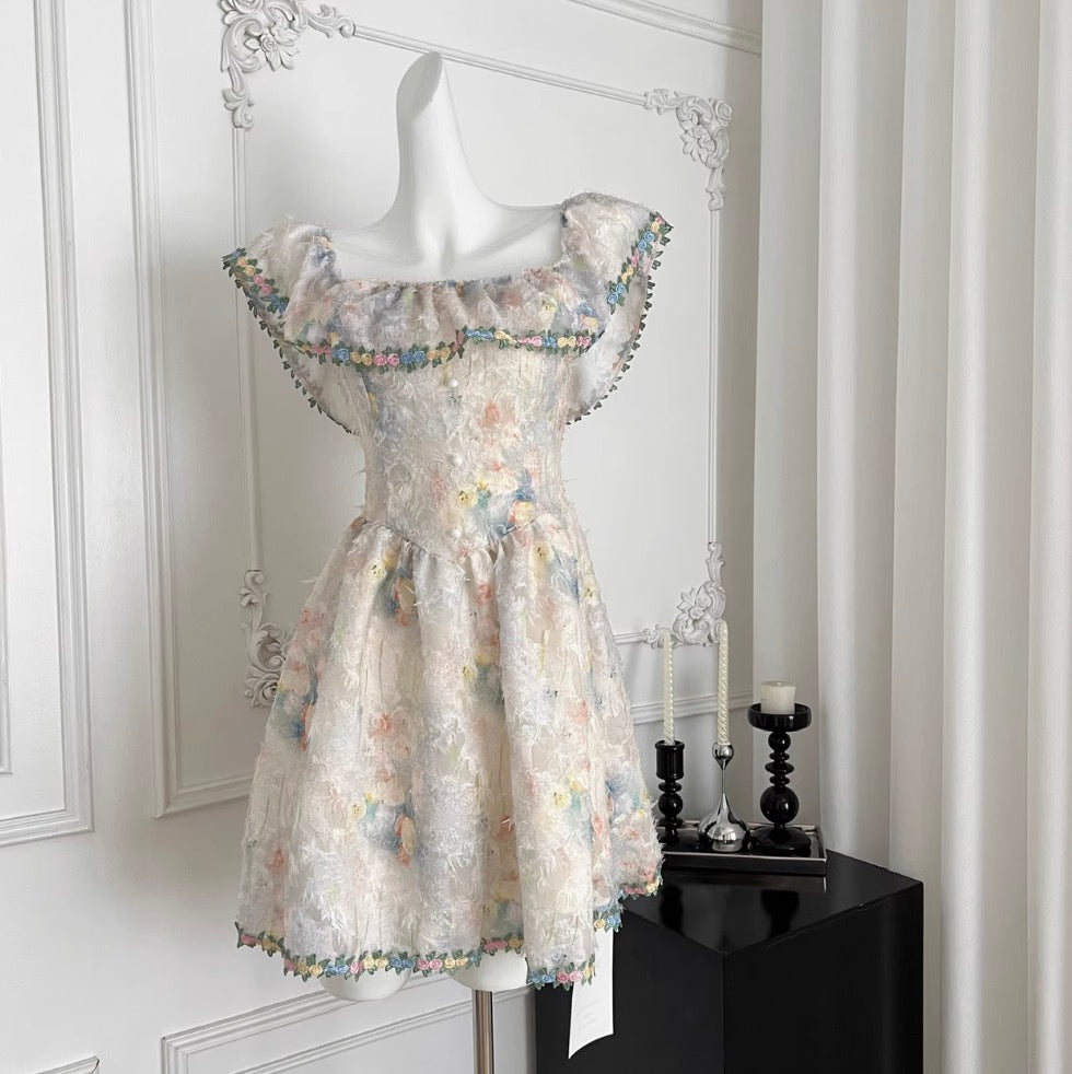 Sweetie Lapeled Embroidered Floral Dress