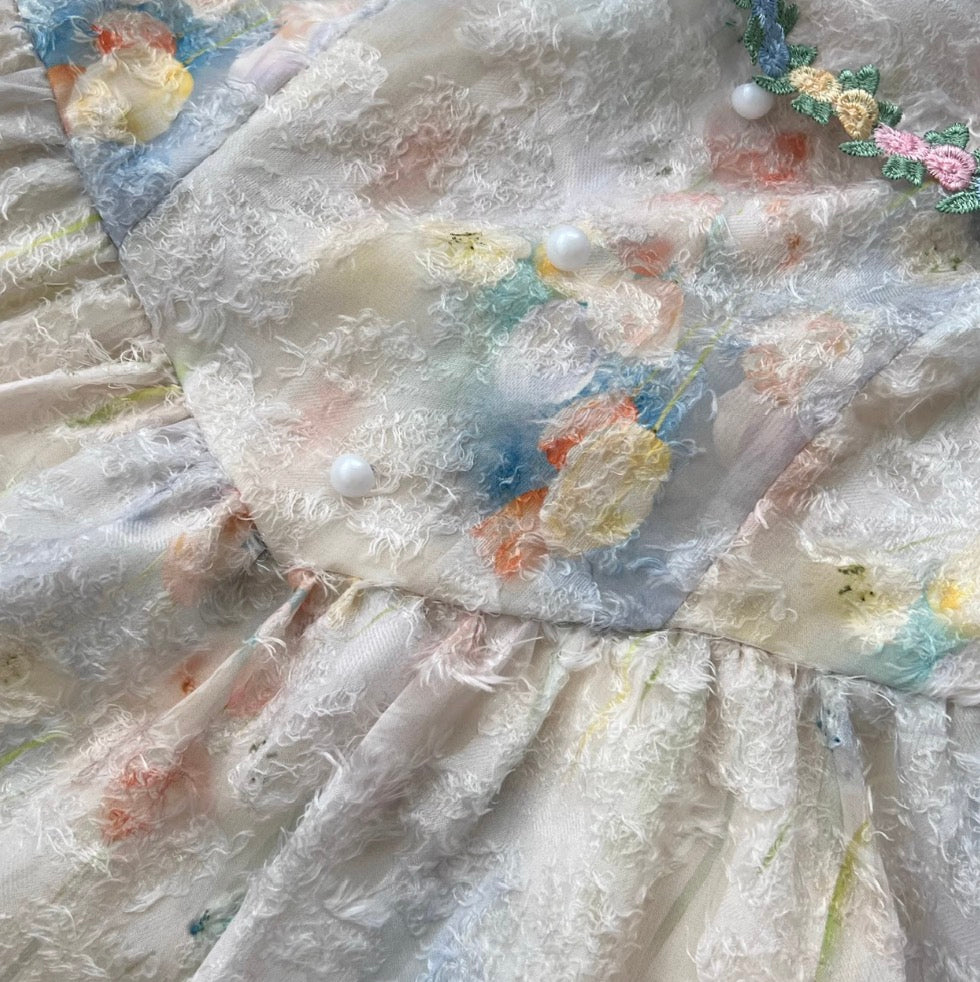 Sweetie Lapeled Embroidered Floral Dress