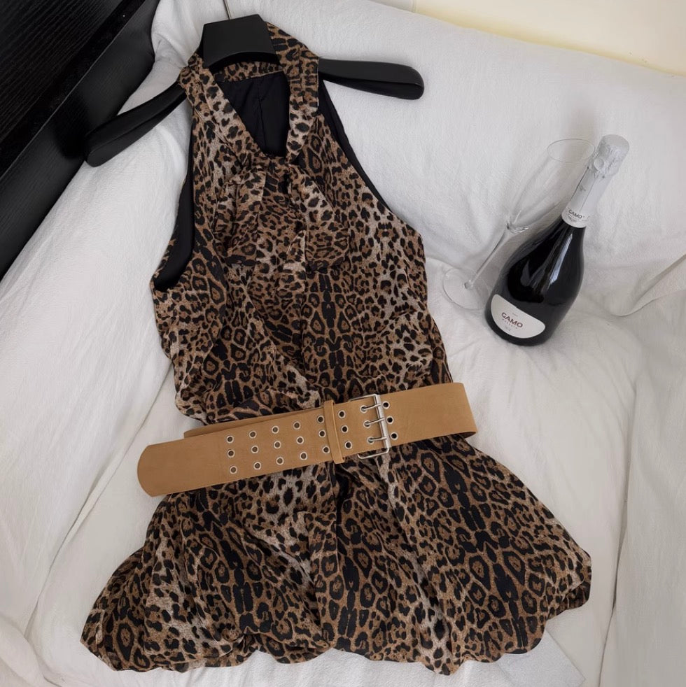 Sexy Leopard Printed Halter Dress