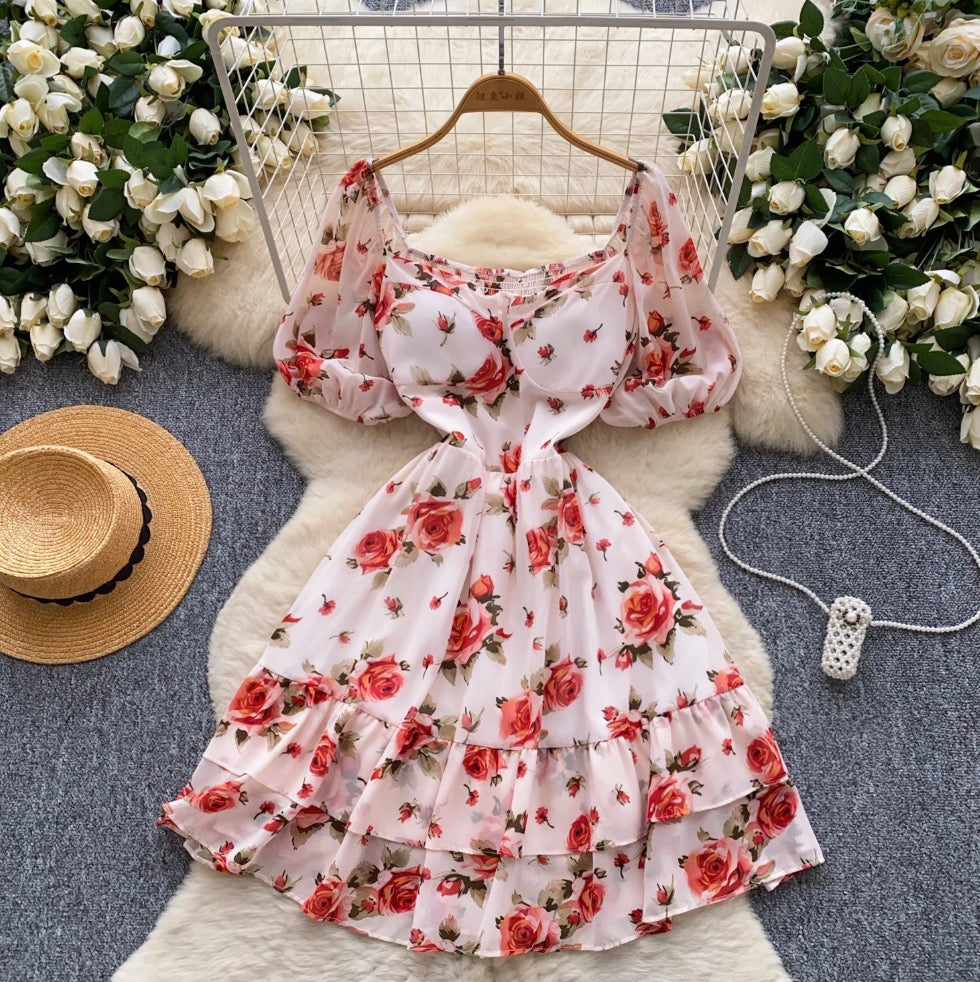 Vintage Puffy Sleeve Floral Dress
