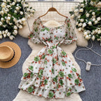 Vintage Puffy Sleeve Floral Dress
