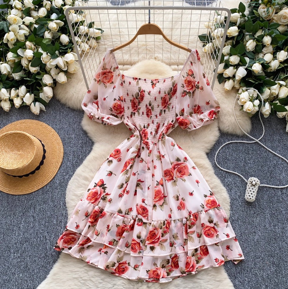 Vintage Puffy Sleeve Floral Dress