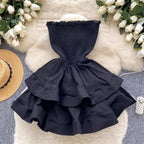 Off-shoulder Solid Color Puffy Dress