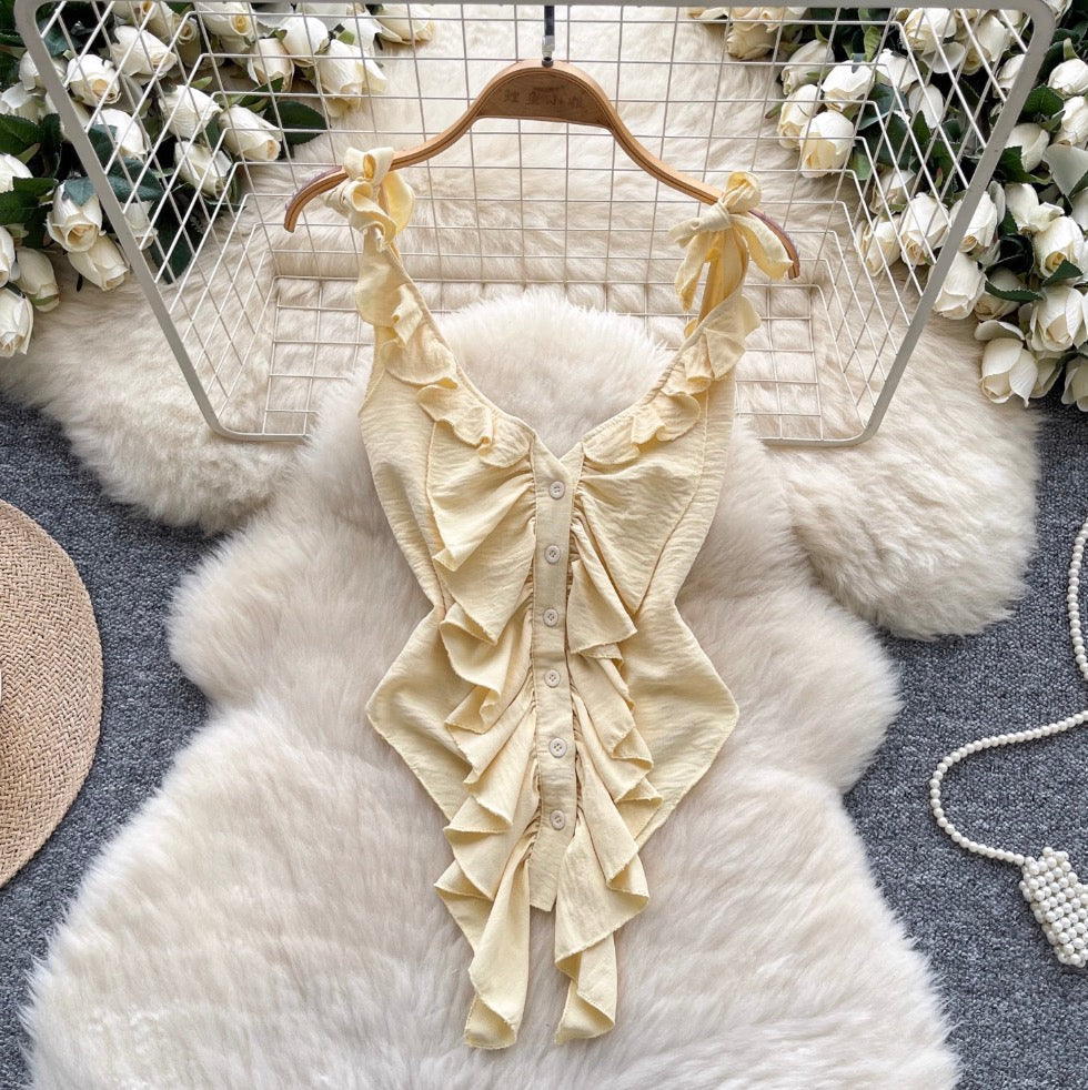 Irregular Design Ruffled Ribbon Jumpsuits