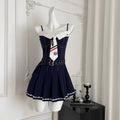 Denim Patchwork Dress with White Cape 2Pcs