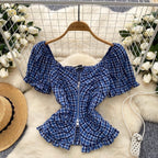 Plaid Printed Pleated Zipped Top