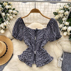 Plaid Printed Pleated Zipped Top