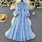 Vintage V-neck Embroidery Mesh Dress