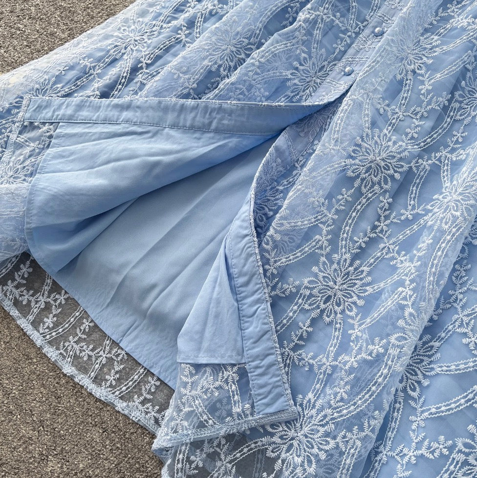 Vintage V-neck Embroidery Mesh Dress