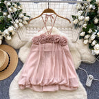 Vintage Lace-up Ruffled Mesh Top