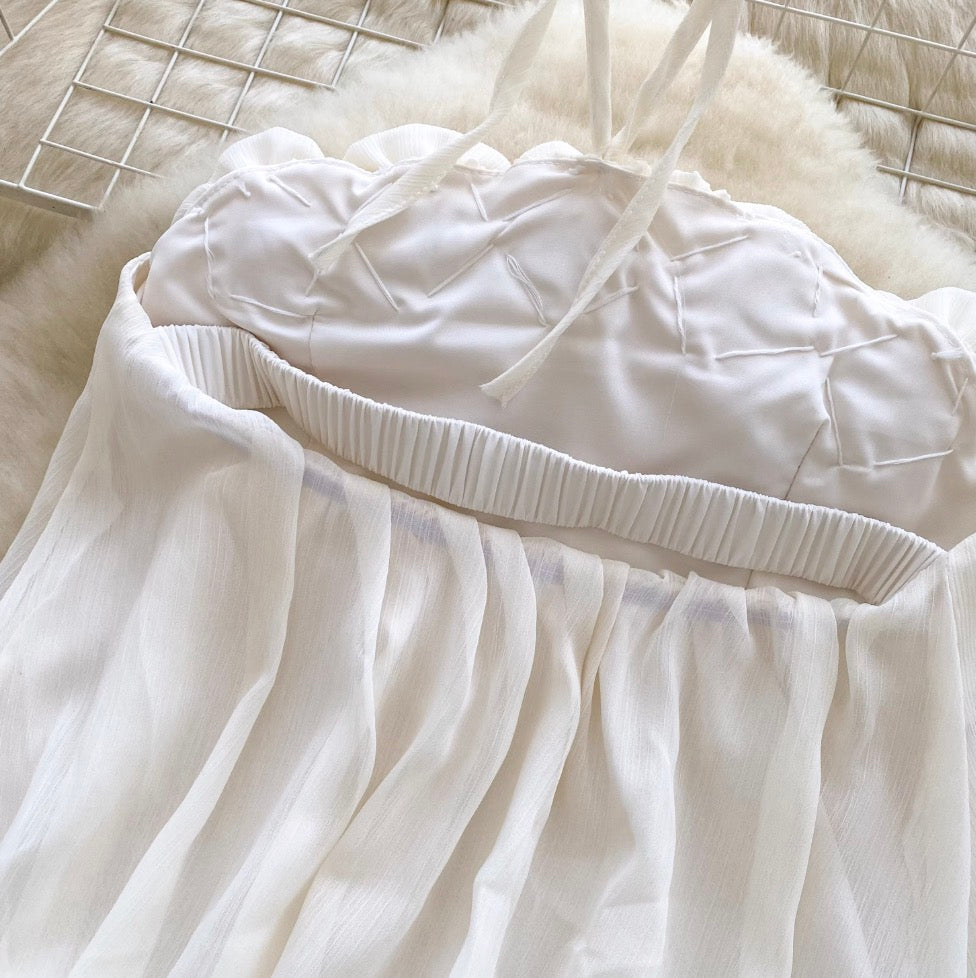 Vintage Lace-up Ruffled Mesh Top
