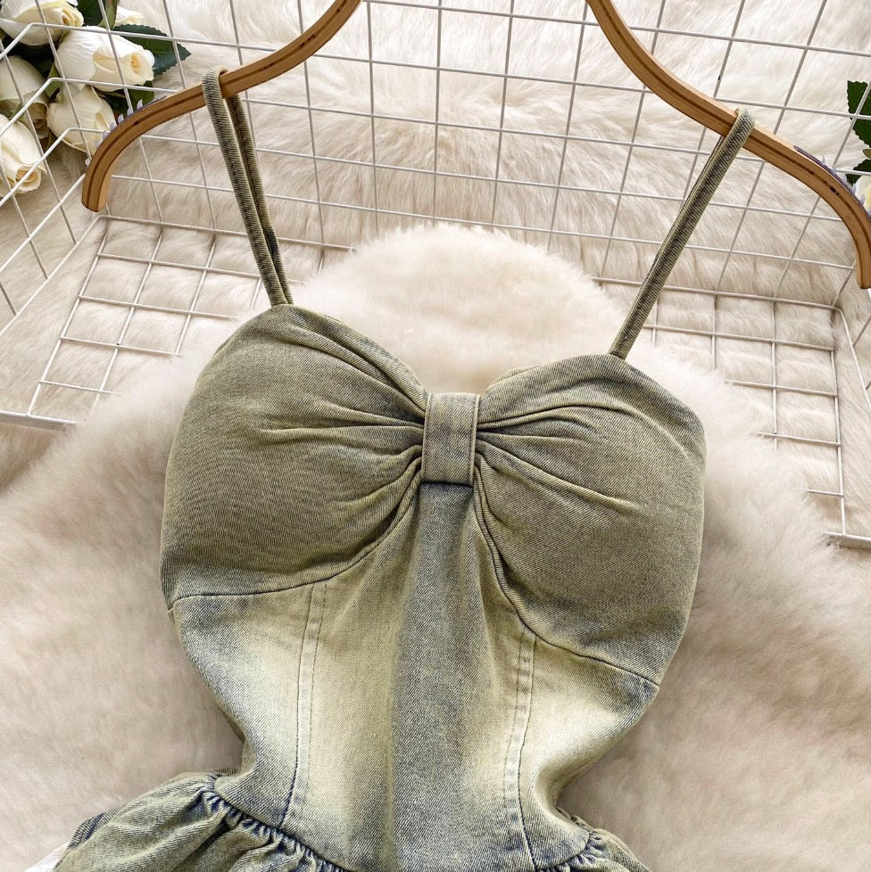 Vintage Denim Lace Patchwork Slip Dress