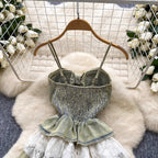 Vintage Denim Lace Patchwork Slip Dress