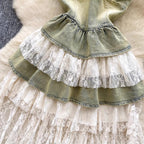 Vintage Denim Lace Patchwork Slip Dress