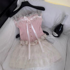 Courtly Lace Top & Mesh Skirt 2Pcs