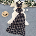 Vintage Plaid Printed Top & Skirt 2Pcs