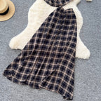 Vintage Plaid Printed Top & Skirt 2Pcs