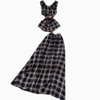 Vintage Plaid Printed Top & Skirt 2Pcs
