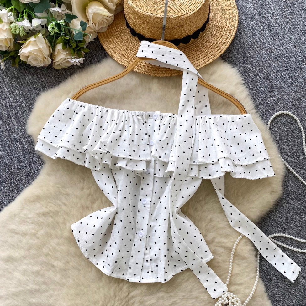 Vintage Polka Dot Ruffled Shirt