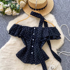 Vintage Polka Dot Ruffled Shirt