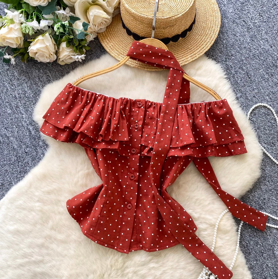 Vintage Polka Dot Ruffled Shirt