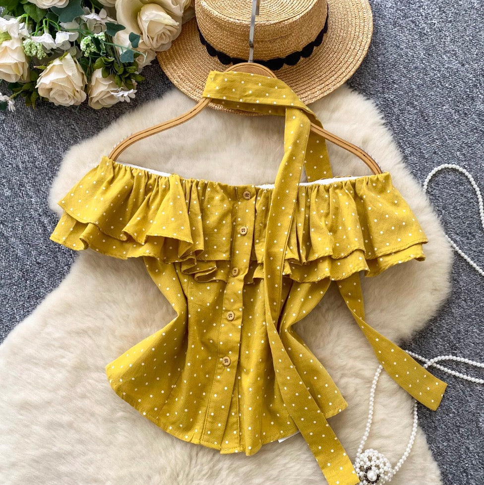 Vintage Polka Dot Ruffled Shirt