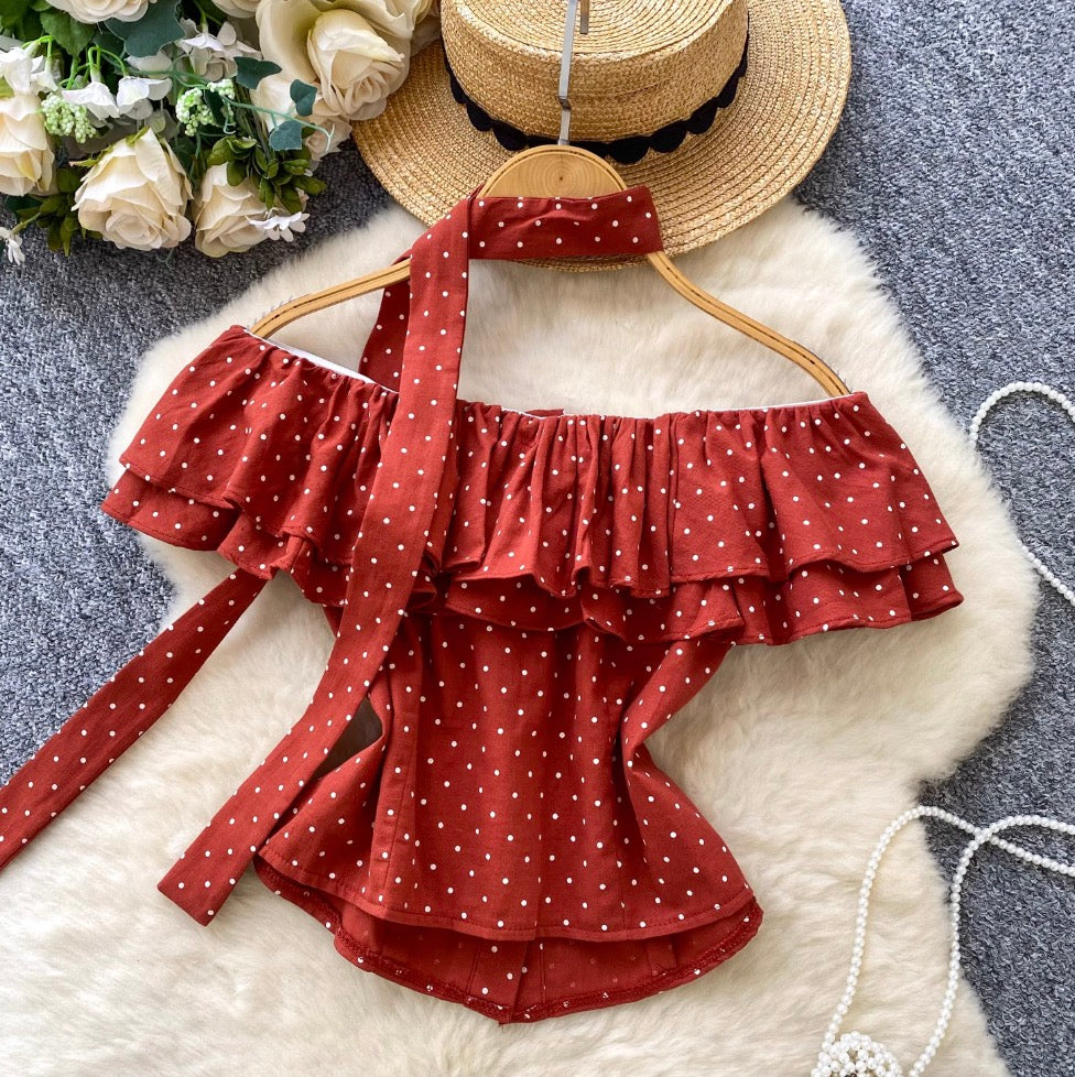 Vintage Polka Dot Ruffled Shirt