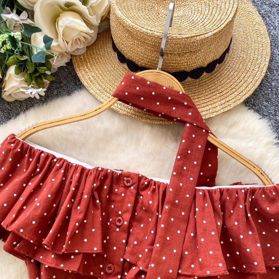 Vintage Polka Dot Ruffled Shirt
