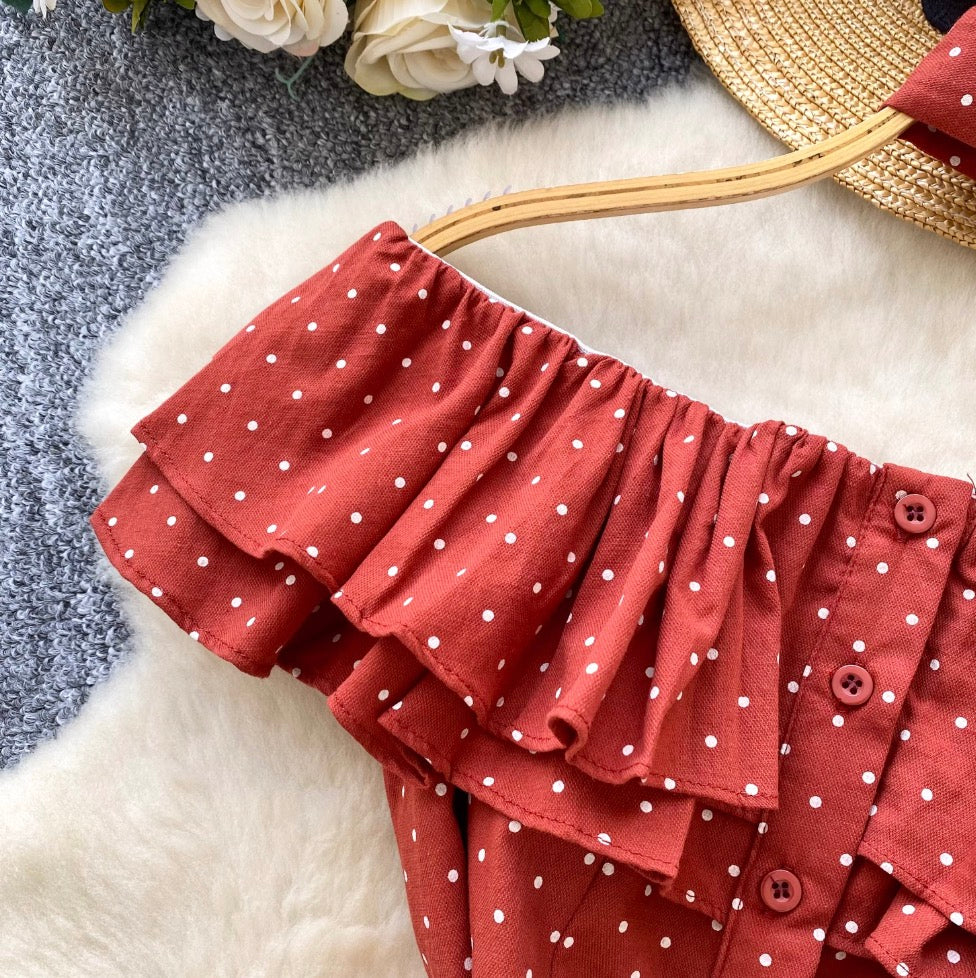 Vintage Polka Dot Ruffled Shirt
