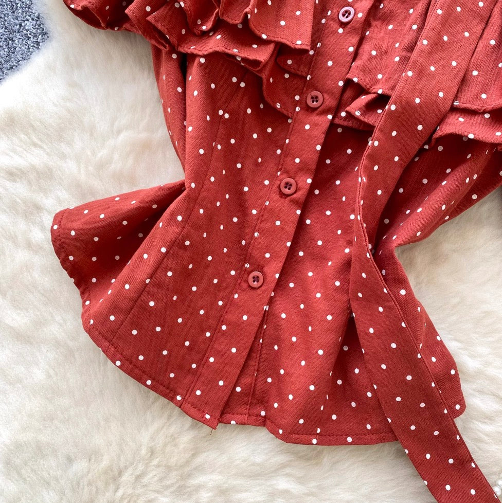 Vintage Polka Dot Ruffled Shirt