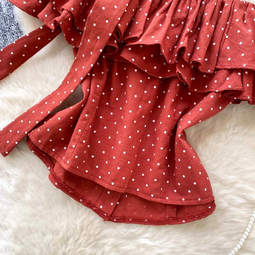 Vintage Polka Dot Ruffled Shirt