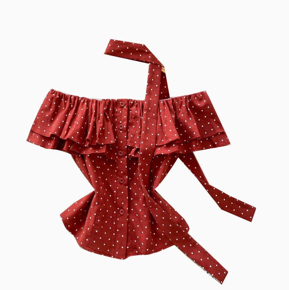 Vintage Polka Dot Ruffled Shirt