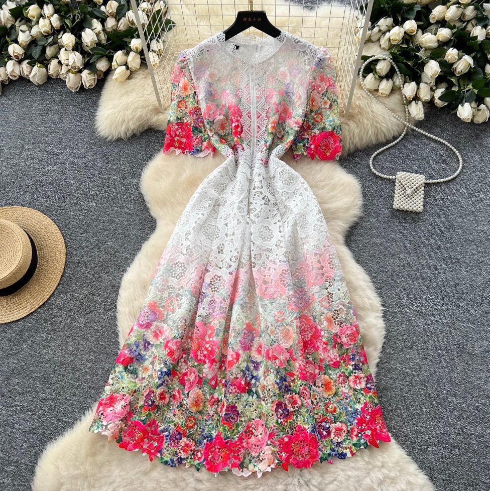 Vintage Crochet Lace Floral Dress