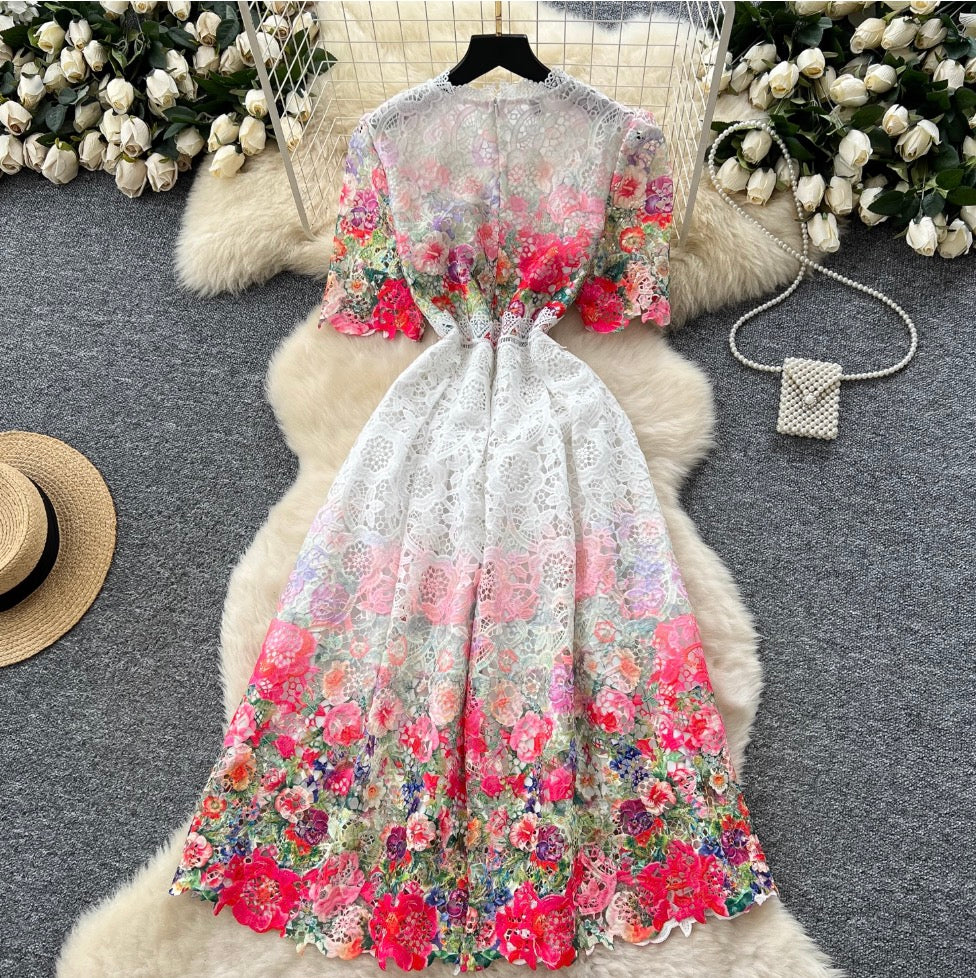 Vintage Crochet Lace Floral Dress