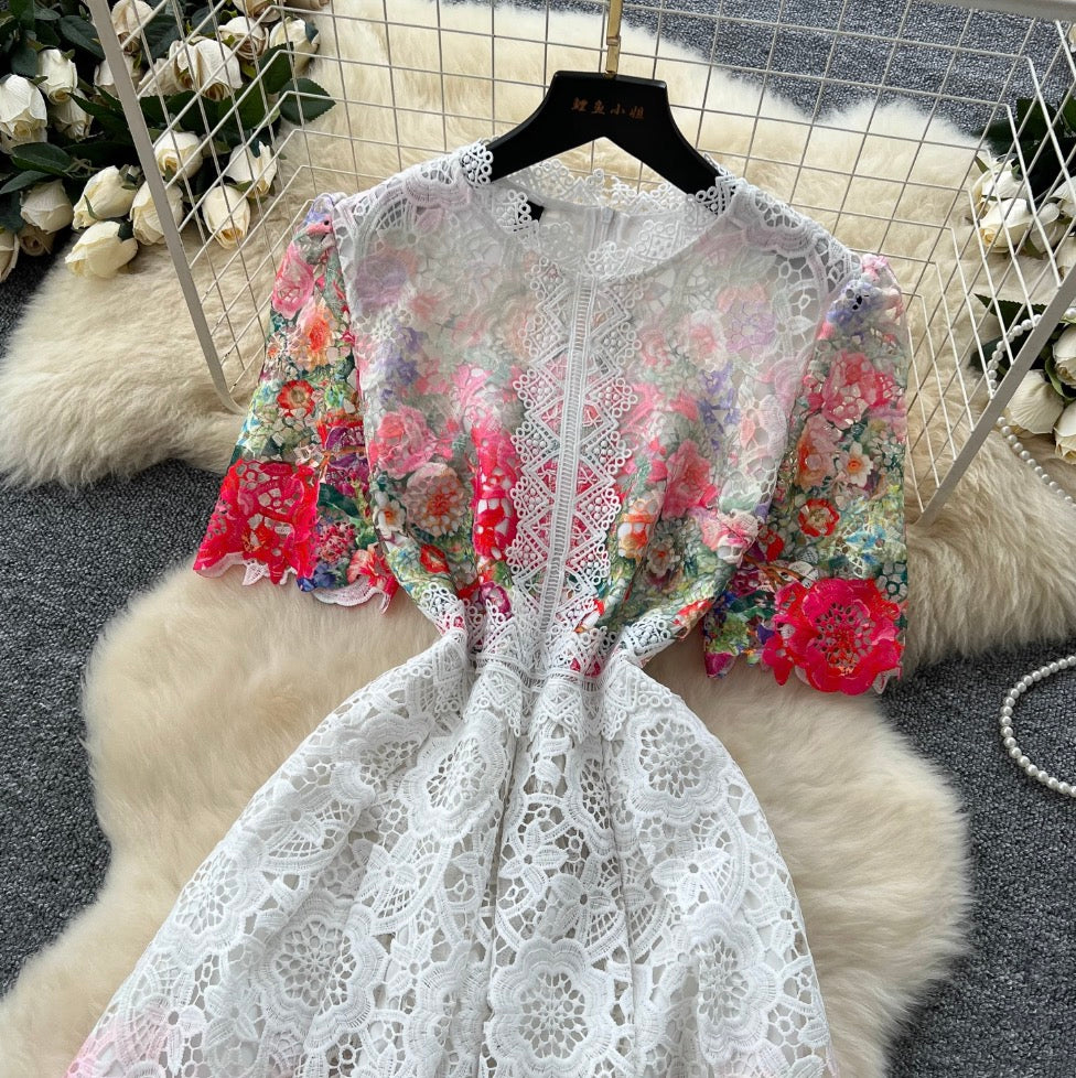Vintage Crochet Lace Floral Dress