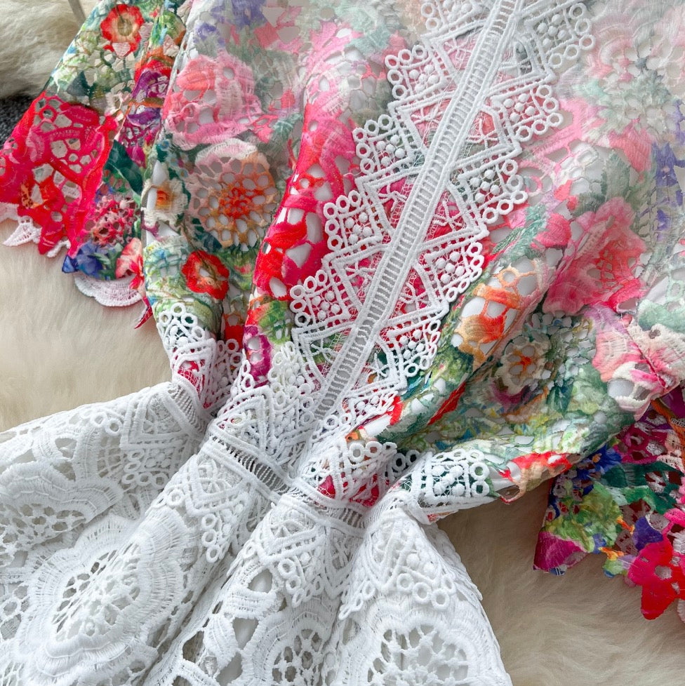 Vintage Crochet Lace Floral Dress