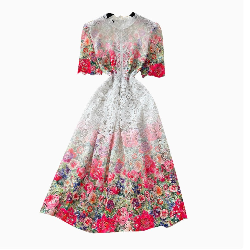 Vintage Crochet Lace Floral Dress