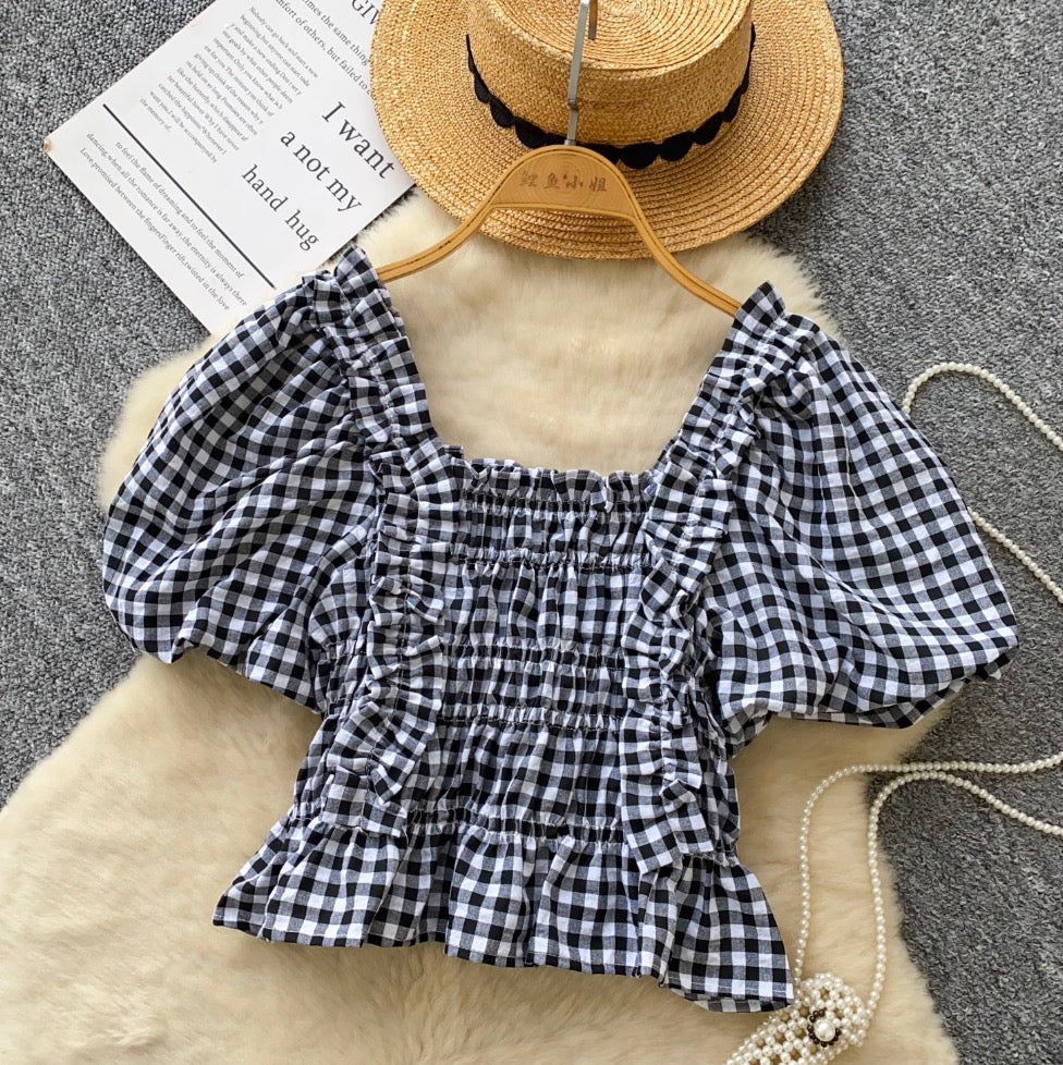 Sweetie Plaid Printed Stretchy Top