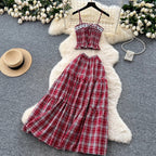 Sweetie Plaid Camisole & Skirt 2Pcs