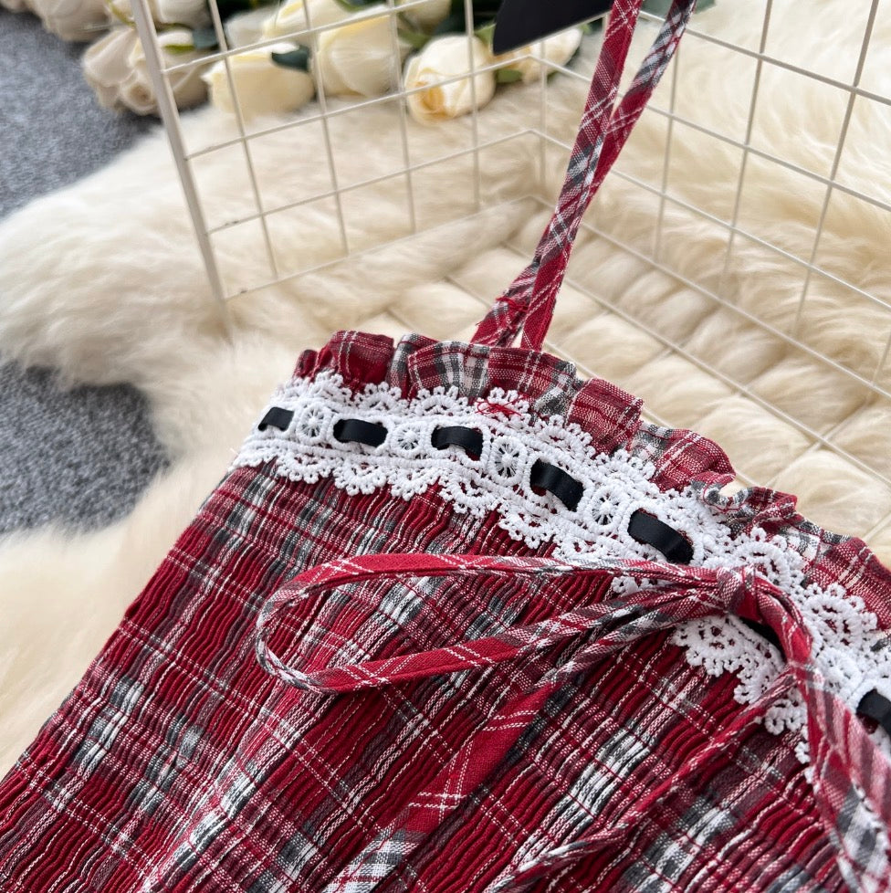 Sweetie Plaid Camisole & Skirt 2Pcs