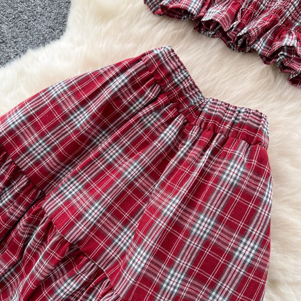 Sweetie Plaid Camisole & Skirt 2Pcs