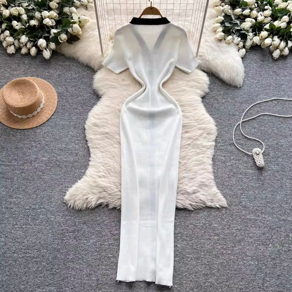 Elegant Color-blocking Knit Cardigan Dress