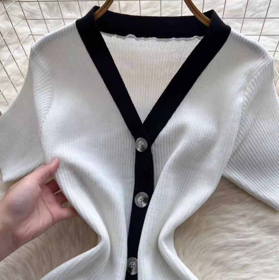 Elegant Color-blocking Knit Cardigan Dress