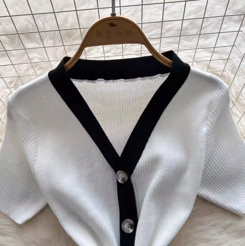 Elegant Color-blocking Knit Cardigan Dress