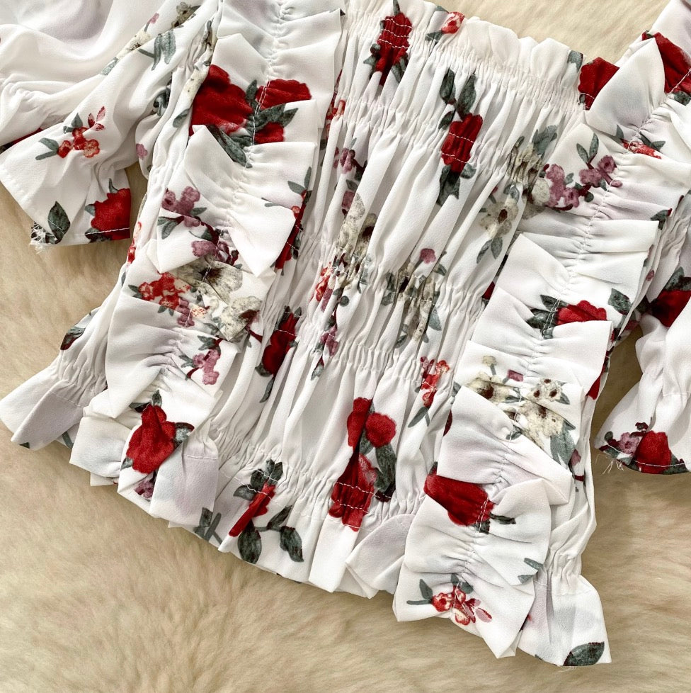 Sweetie Elastic Floral Printed Shirt