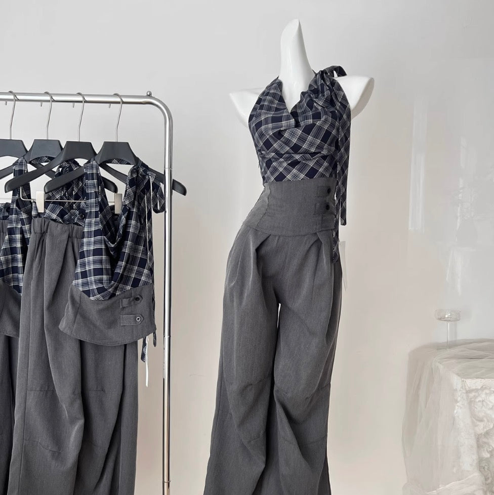 Draped Neckline Top & Trousers 2Pcs