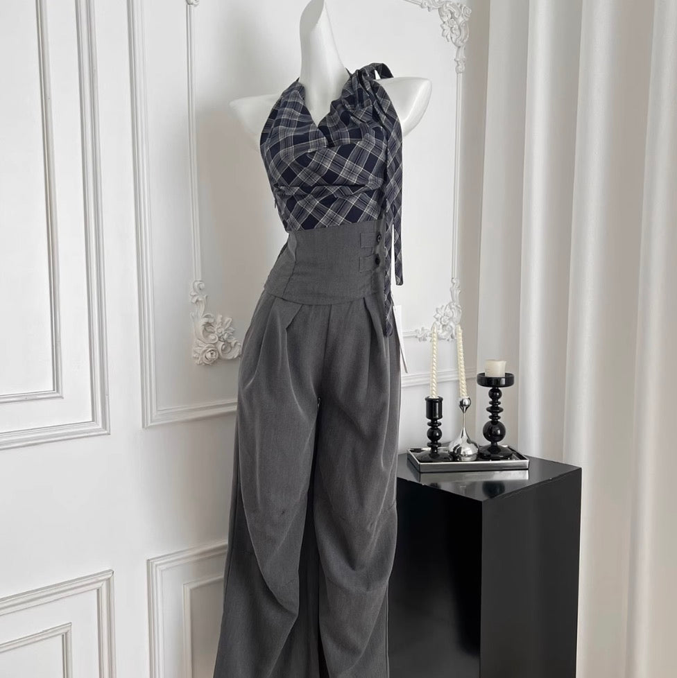 Draped Neckline Top & Trousers 2Pcs
