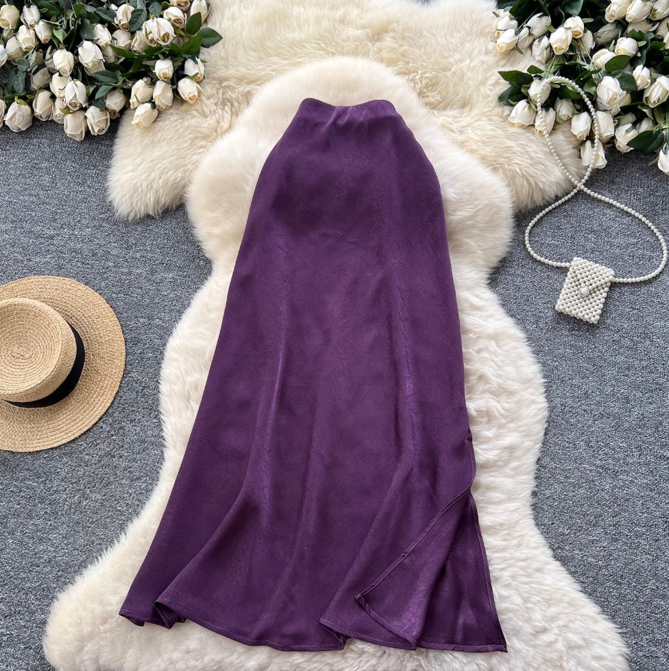 Simple Design Solid Color Split Skirt